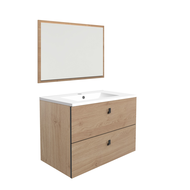 ENSEMBLE OPTU 80CM + MIROIR + PLAN - CHENE KENDAL/NOIR MAT